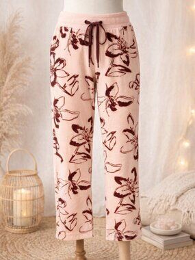 Cozy Pink Floral Cropped Pajama PJ Pants S Cottagecore Loungewear Soft Sleepwear